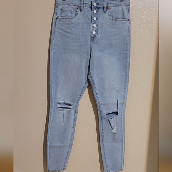 Blank NYC New Exposed Button Great Jones High Rise Skinny Light Blue Denim 26 - Picture 3 of 10